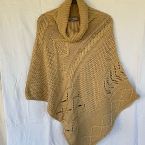 Western Cozy Tan Cable Knit Retro Sweater Poncho